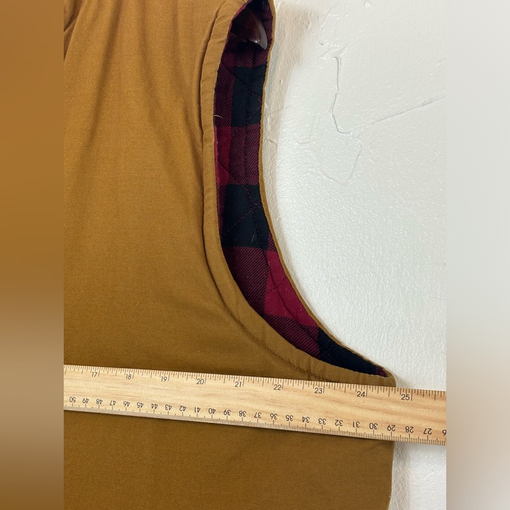 TAILOR VINTAGE CONNECTICUT Canvas Vest Outdoor Quilted Red Plaid‎ Cabincore XL - Picture 11 of 16